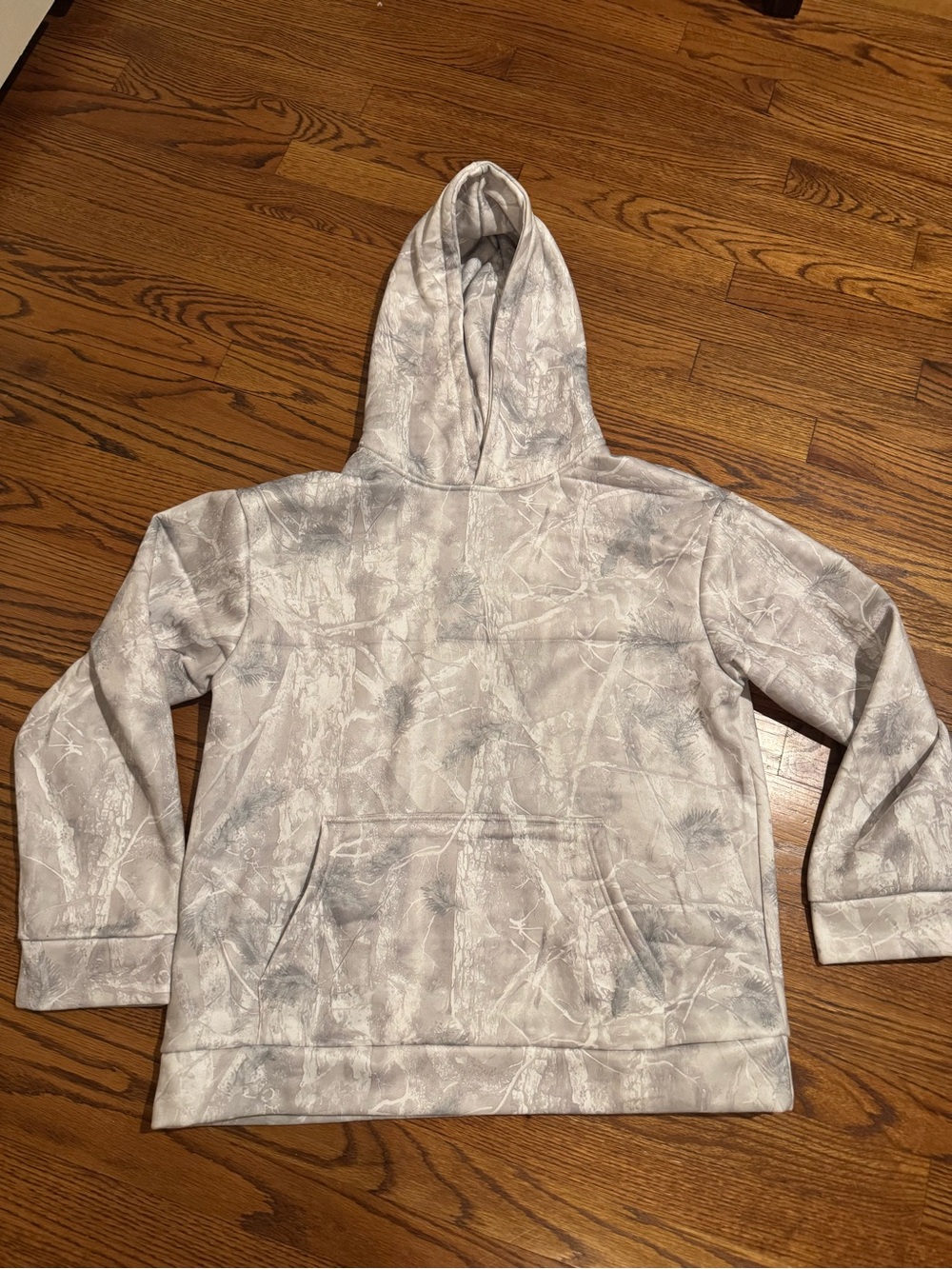 Men's Hooded Pullover Sweatshirt - Light Gray Camo Pattern